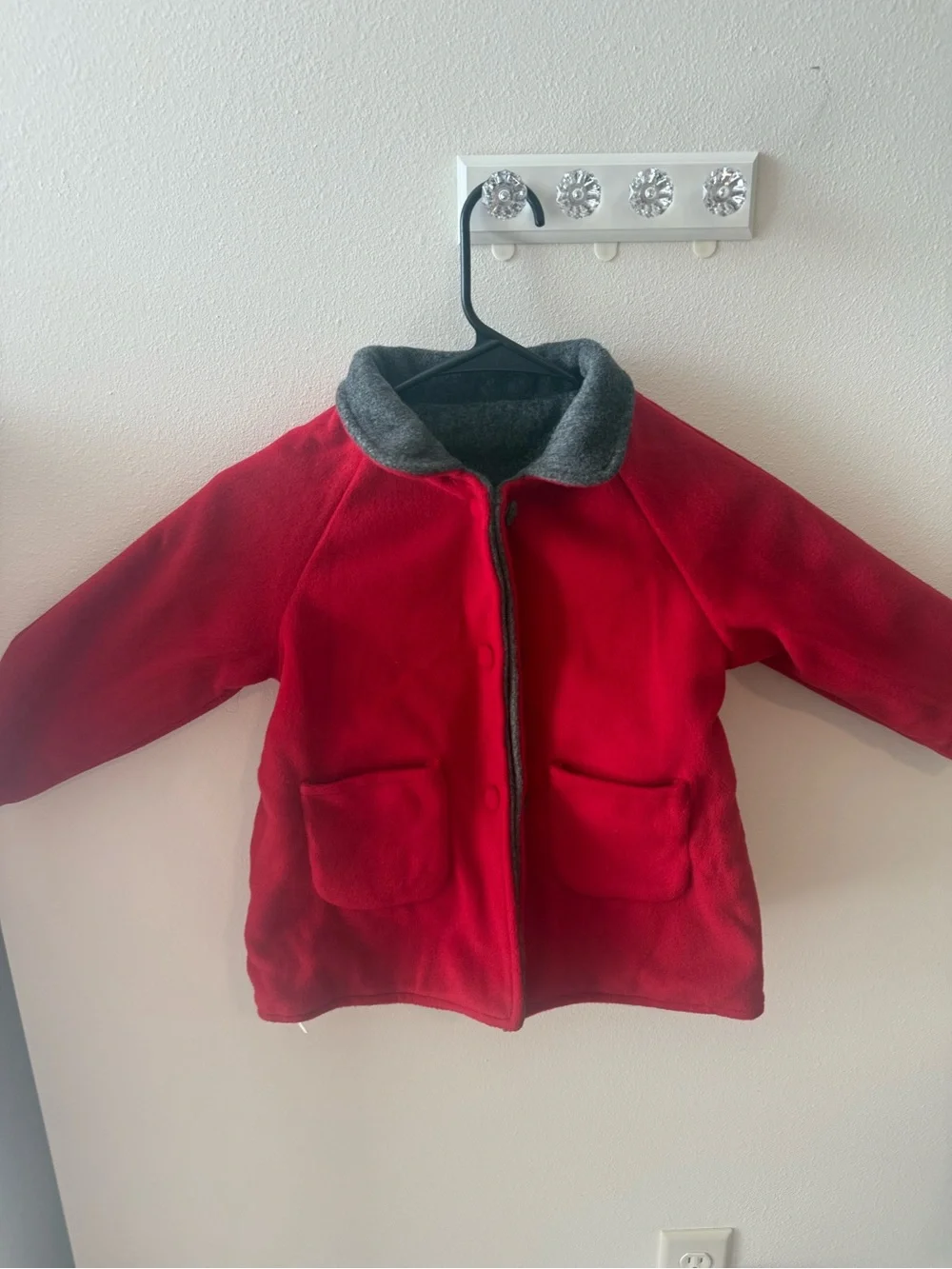 Kids Charcoal Gray Coat with Red Trim and Collar